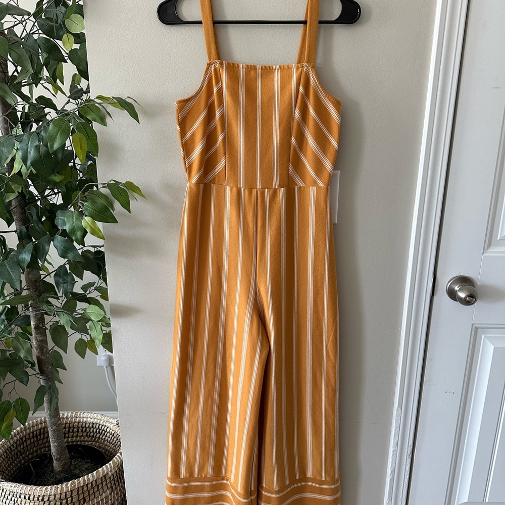 Xhilaration Mustard Yellow & White Striped Wide Leg Jumpsuit